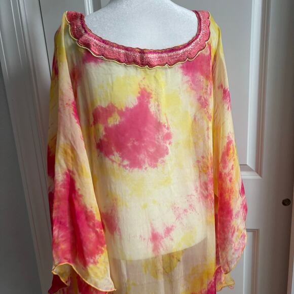 Stunning Silk Women’s Tie Dye Multicolor Kaftan Boho Ethereal Coverup OS - Picture 7 of 16
